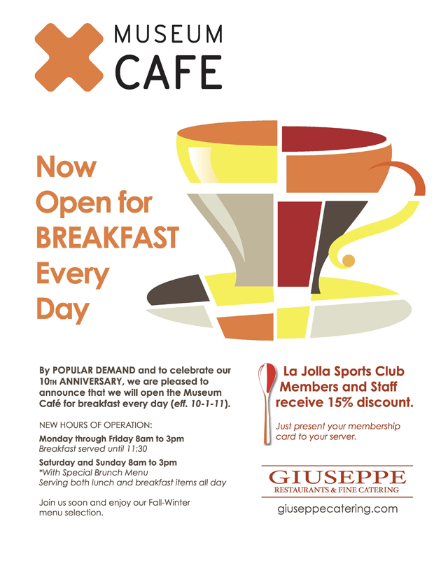 giuseppe's museum cafe now open for breakfast m-f 8 am